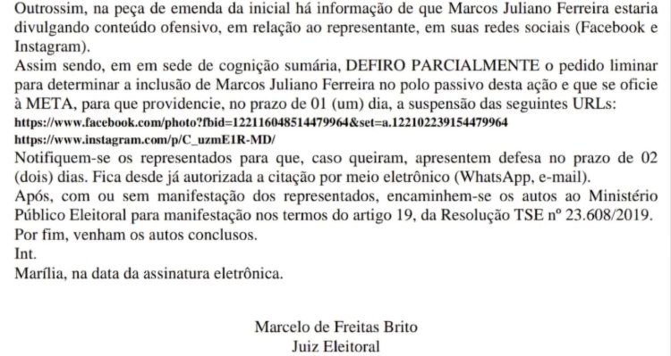 Justiça determina exclusão de postagem feita por Juliano da Campestre, vice de Mustafá, contra Garcia da Hadassa